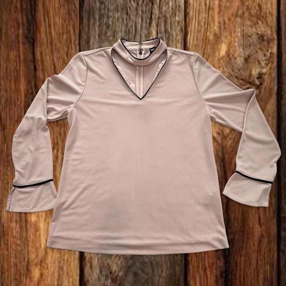Karl Lagerfeld Paris Womens Blouse Pink Choker Neck Cutout Bell Sleeve Size M